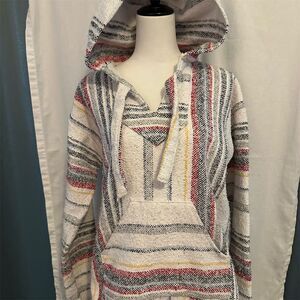 Molina Unisex Cream Striped Baja Hoodie Pullover Sweater - Size S